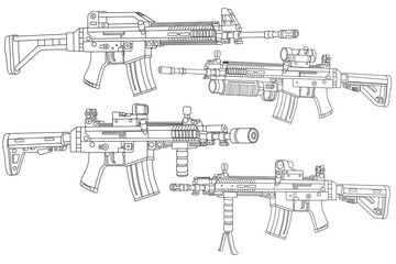 long-barreled weapon line art vector 