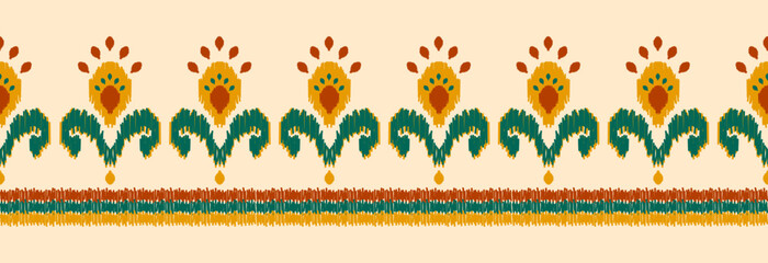 Border flower ethnic ikat pattern art. folk embroidery, and Mexican style. Aztec geometric ornament print. Design for background, illustration, fabric, clothing, textile, print, batik.