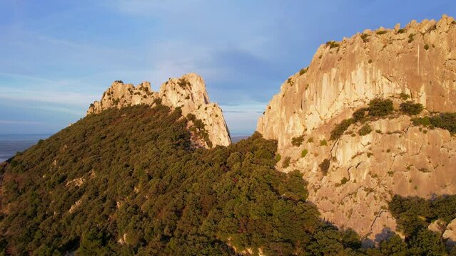 Aerial view of les Dentelles de Montmirail in front of the Mont Ventoux in the french alps