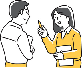 打ち合わせする男女社員