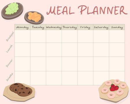cute meal planner, weekly planning for cooking, pink background