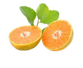 tangerine or mandarin fruit with leaves isolated transparent png