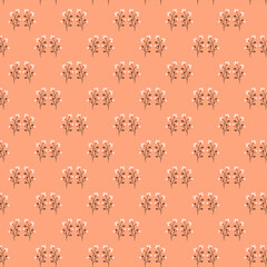 Delicate сute fabric pattern of spring twigs of flowering tree on a peach apricot coral background