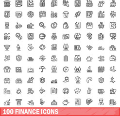 100 finance icons set. Outline illustration of 100 finance icons vector set isolated on white background