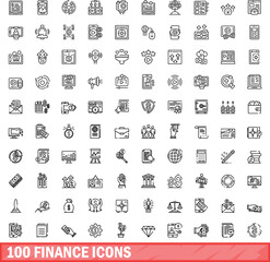 100 finance icons set. Outline illustration of 100 finance icons vector set isolated on white background