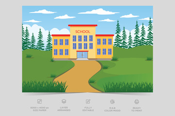 School building nature scene. A scene of school. Natural environment scenes landscape