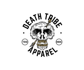 Skull hand drawn with arrow logo template