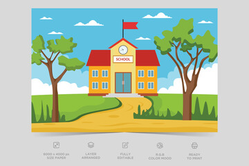 School building nature scene. A scene of school. Natural environment scenes landscape