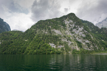 The Königssee, a natural lake in the extreme southeast Berchtesgadener Land district of the German state of Bavaria, near the Austrian border.
