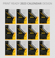 Editable illustration page template A4, A3, set of 12 months with cover. Week start on Sunday. Vertical editable page, wall calendar vector illustration. Simple corporate card, planner. 2023 calendar.