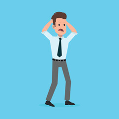 angry businessman, with blue background.