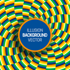 Round frame on colorful optical illusion hypnotic background of moving spiral striped pattern.