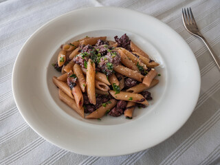 Penne con Radicchio e Salsiccia Italian Pasta or Noodles with Sausage