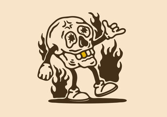 Illustration mascot design of skull with hands and feet