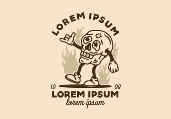 Illustration mascot design of skull with hands and feet