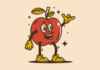 Illustration mascot design of red apple with hands and feet