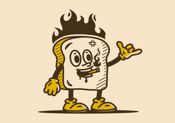 Illustration mascot design of white bread with hands and feet