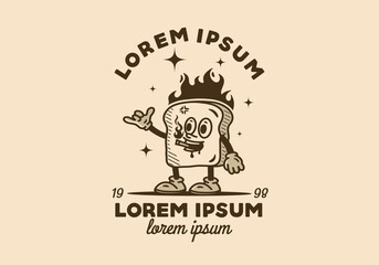 Illustration mascot design of white bread with hands and feet