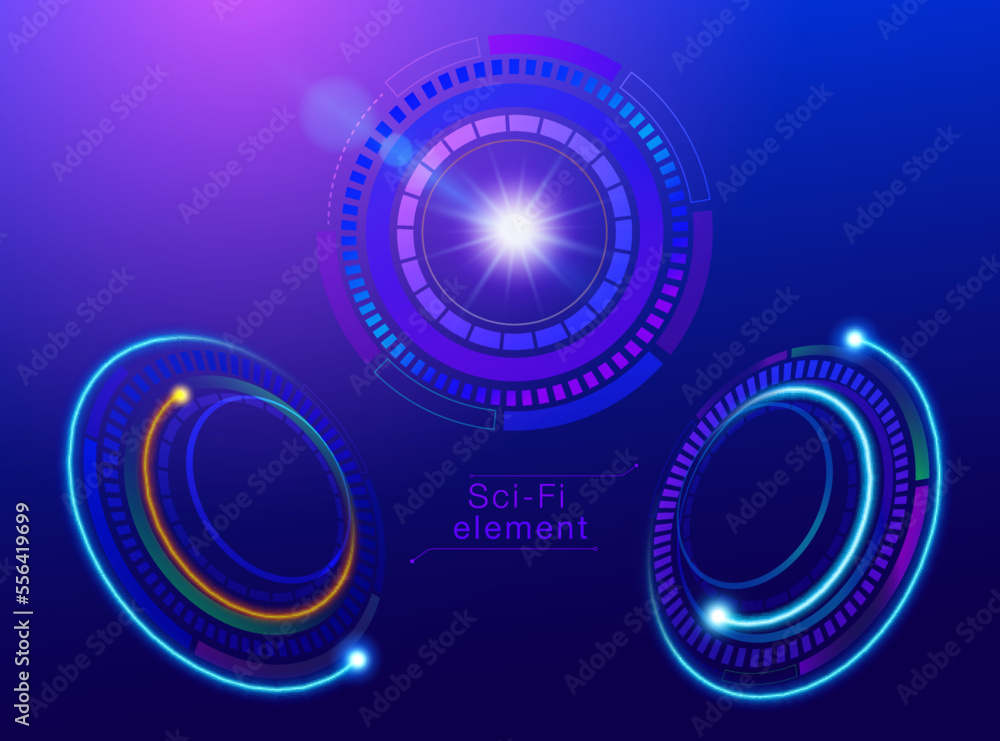 Poster set of sci fi futuristic element. circle digital technology ui interface elements modern. user for m