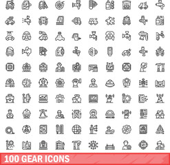 100 gear icons set. Outline illustration of 100 gear icons vector set isolated on white background