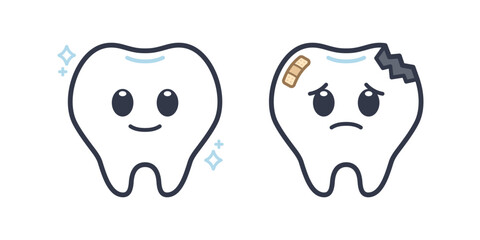 Cute Healthy and Unhealthy Teeth Character Illustration