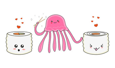 Cute jellyfish and sushi