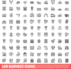 100 harvest icons set. Outline illustration of 100 harvest icons vector set isolated on white background