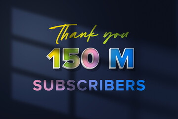 150 Million subscribers celebration greeting banner with 3D Extrude Design