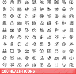 Fototapeta na wymiar 100 health icons set. Outline illustration of 100 health icons vector set isolated on white background