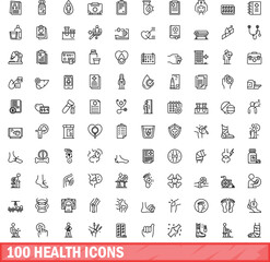 100 health icons set. Outline illustration of 100 health icons vector set isolated on white background