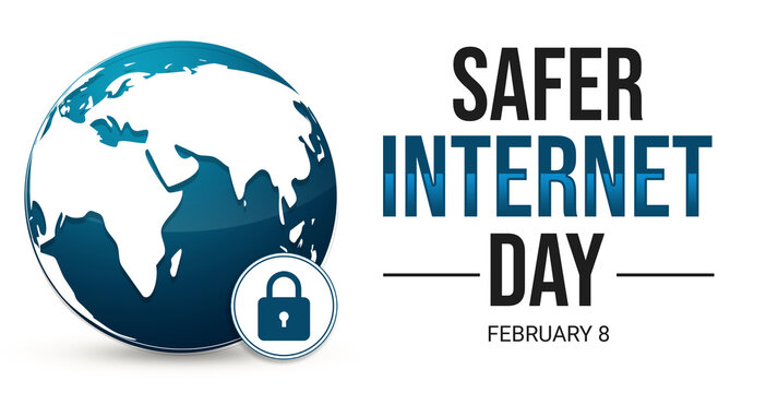 Modern Safer internet day background with globe and lock symbol on it. Safer internet day backdrop