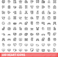 100 heart icons set. Outline illustration of 100 heart icons vector set isolated on white background