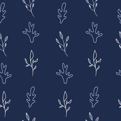 Fototapeta premium Seamless pattern flat design matisse style vector illustration with plants on dark background.
