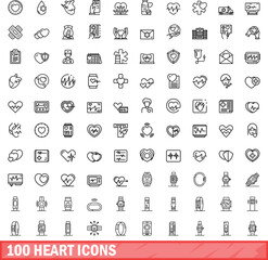 Fototapeta na wymiar 100 heart icons set. Outline illustration of 100 heart icons vector set isolated on white background