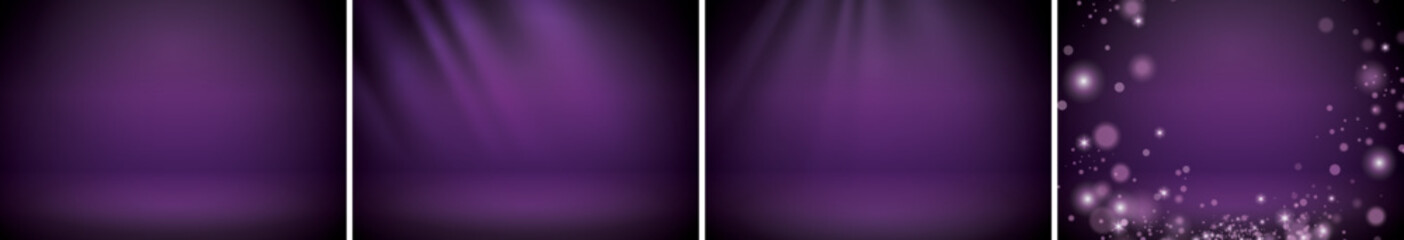 Blue studio scene background set. Neutral blue background with soft rays. Soft studio lighting. Photostudio soft box lighting.