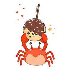 Sweet dango and cute crab in the style of kawaii