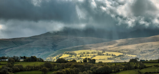 Sunlight during the storm in the Brecon Beacons.