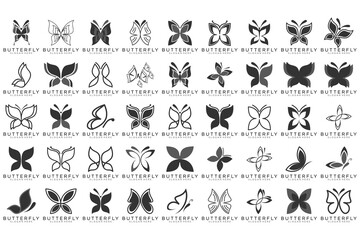 Fototapeta premium butterfly logo, Set of butterfly silhouettes isolated on white background, such as idea of logo