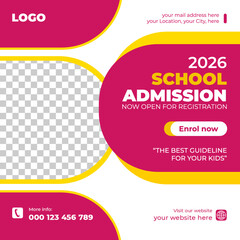 School Admission Social Media Post Design | Back To School With Discount Offer Social Media Post Template	
