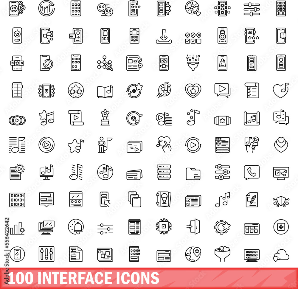 Poster 100 interface icons set. outline illustration of 100 interface icons vector set isolated on white ba