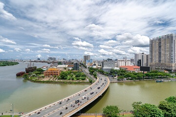 Obraz premium Ho Chi Minh City, Viet Nam 10 July, 2022: Royalty high quality stock image aerial view of Ho Chi Minh city, Vietnam