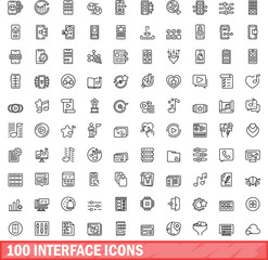 100 interface icons set. Outline illustration of 100 interface icons vector set isolated on white background
