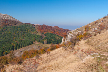 Beautiful landscape on mountain pasture Demerdzhi at autumnal season, Crimea, Ukraine