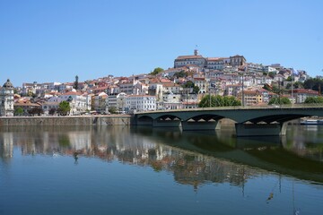 Obraz premium View to Santa Clara bridge over Mondego river in Coimbra, Portugal