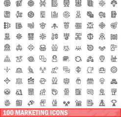 100 marketing icons set. Outline illustration of 100 marketing icons vector set isolated on white background