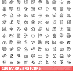 100 marketing icons set. Outline illustration of 100 marketing icons vector set isolated on white background