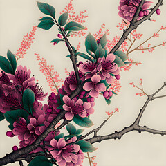 Cherry blossom tree, hand drawn illustration