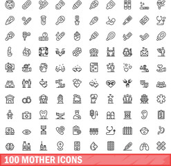 100 mother icons set. Outline illustration of 100 mother icons vector set isolated on white background