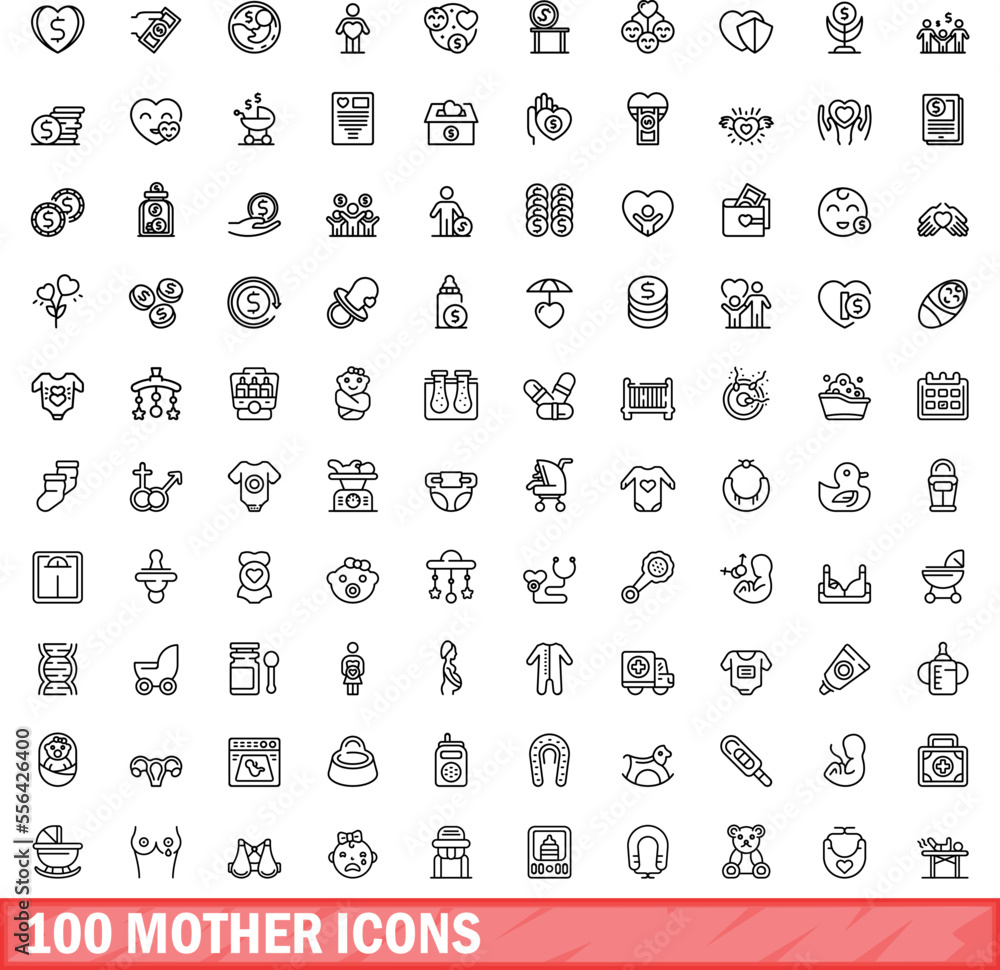 Wall mural 100 mother icons set. outline illustration of 100 mother icons vector set isolated on white backgrou - Wall murals
