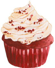 Cupcake dessert watercolor painting, PNG file transparent no background